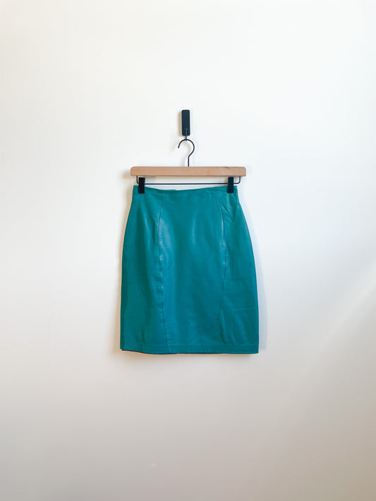 Vintage Teal Leather Skirt